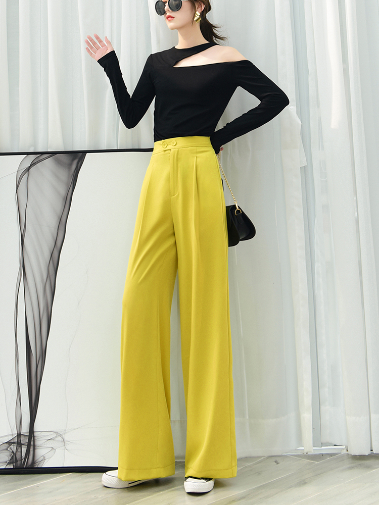 Graceful Female Loose StraightCut High Waist Pants Oversized Casual Stylish Fabric Wide Leg Pants Korean Fashion Female Pants 201012