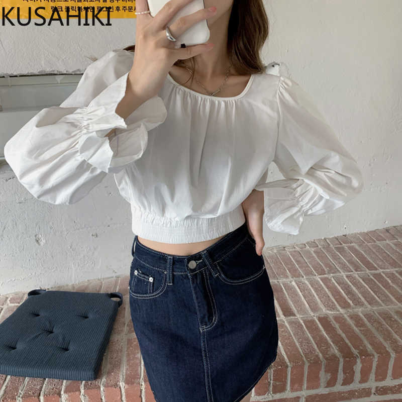 KUSAHIKI Womens Tops and Blouses Korean Folds O-neck Flare Sleeve Shirts Summer Slim High Waist Short Blusas 6J617 210602, White
KUSAHIKI Womens Tops and Blouses Korean Folds O-neck Flare Sleeve Shirts Summer Slim High Waist Short Blusas 6J617 210602, White