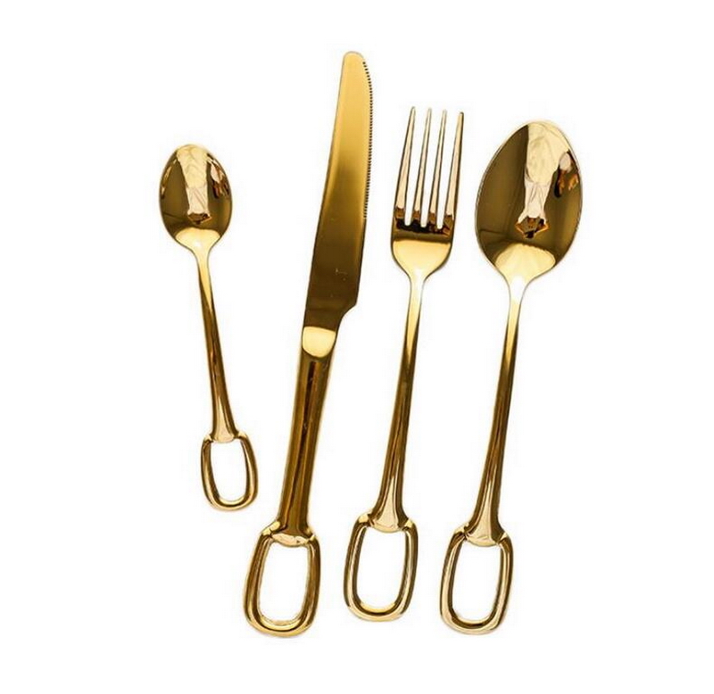 4pcs/set stainless steel hanging hole western 304 titanium plated steak knife fork coffee spoon tableware