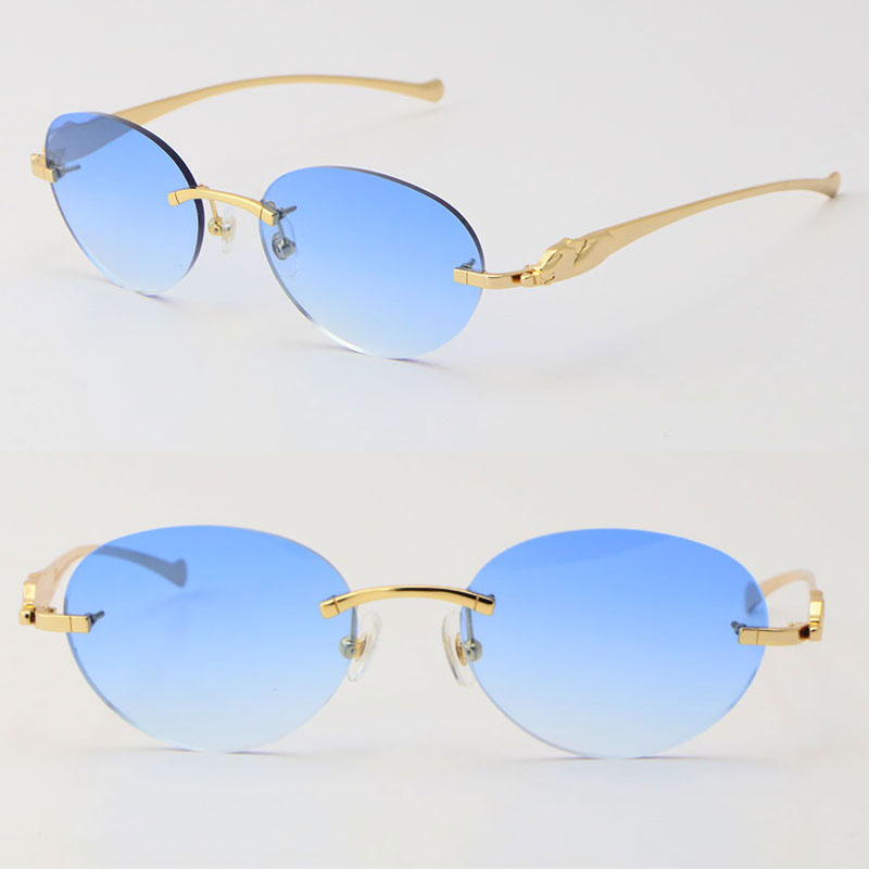 Metal Leopard Series Panther Rimless Sunglasses Men Women with Decoration Wire Frame Unisex Eyewear for Summer Outdoor UV400 Round Lens Male and Female Frame Size:54
Metal Leopard Series Panther Rimless Sunglasses Men Women with Decoration Wire Frame Unisex Eyewear for Summer Outdoor UV400 Round Lens Male and Female Frame Size:54