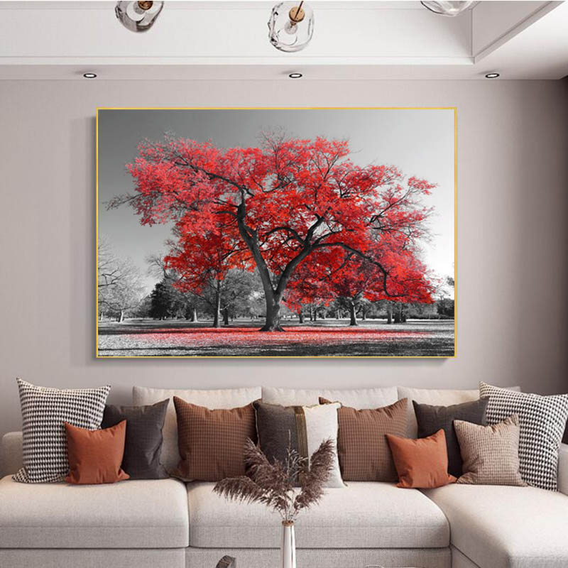 Yellow Tree Black And White Pictures Modern Landscape Painting For Living Room Decoration Canvas Posters And Prints
