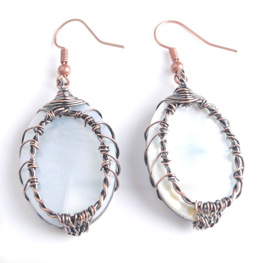 WOJIAER Natural Abalone Shell Pearl Dangle Earrings Women's Tree of Life Oval Drop Earring Cute Gifts Charm Jewelry BV907