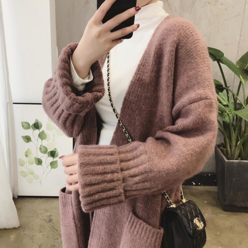 Women's Knits & Tees Korean Fashion Women Knitted Cardigan 2021 Autumn Winter Long Sweater Female Sleeve Solid Coat