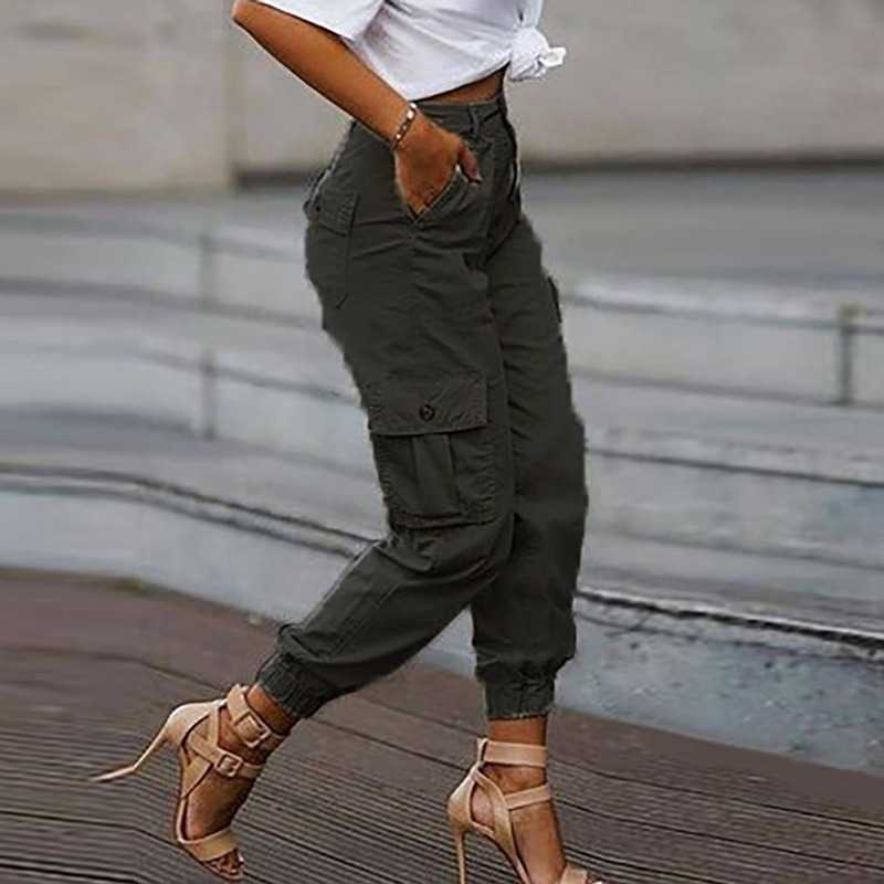 Yskkt Cargo Pants Women High Waist Spring Autumn Pocket Slim Sweatpants Fashion Streetwear Long Overalls Pant Elastics Trousers 211006