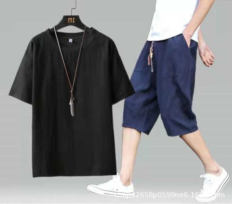 Summer cotton and hemp suit men's loose large Chinese style set two pieces suits, Black with green
Summer cotton and hemp suit men's loose large Chinese style set two pieces suits, Black with green