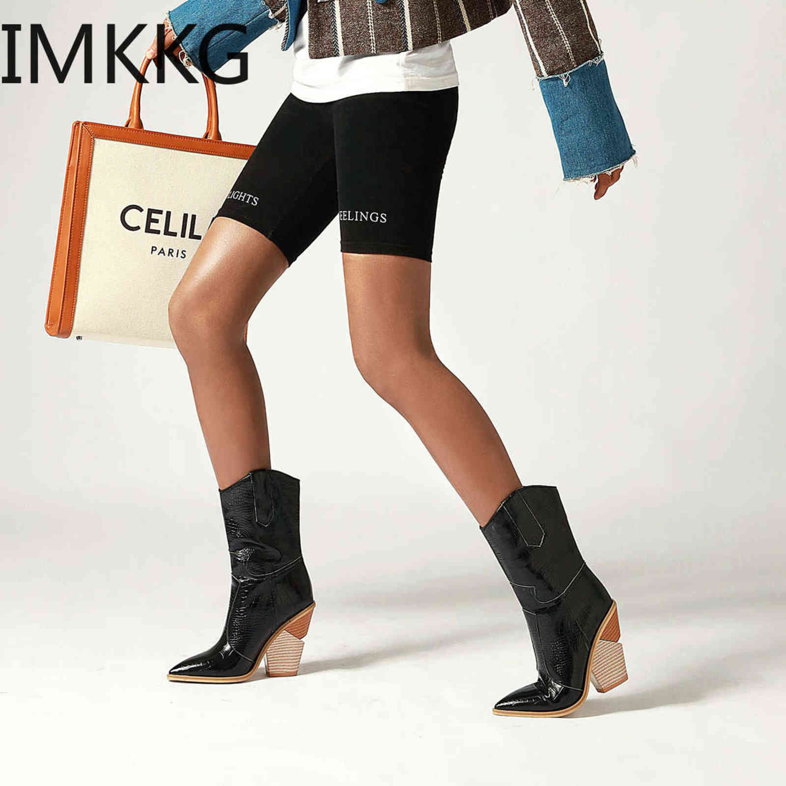 Classic Embroidered Western Cowboy Boots for Women Leather Cowgirl High Heels Shoes Mid Calf Woman 211105