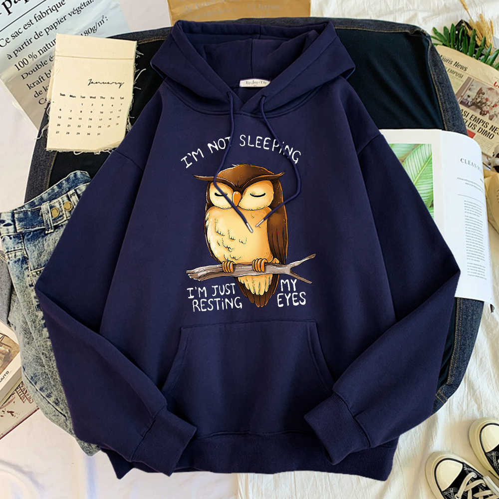 Cute Owl I'M Not Sleeping Im Just Resting My Eyes Tracksuits Male Warm Mens Hoodies Harajuku Sweatshirts Loose Pullover Male Y0804
