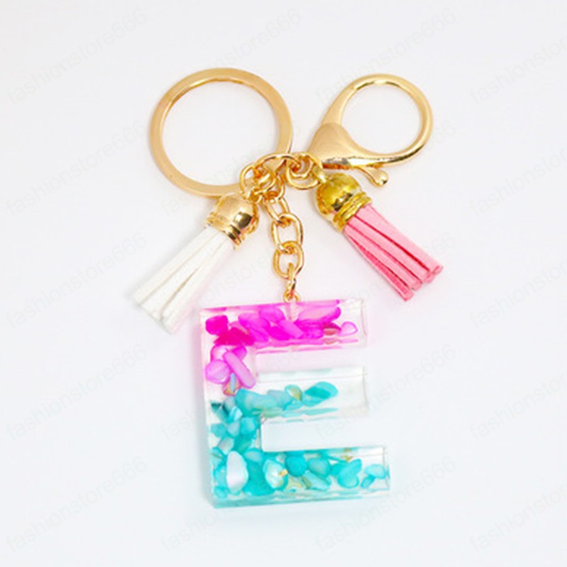 Cute Blue Red Gradient A-Z Initial Letters Keychains Tassel Pendant KeyChain Rings Car Resin Alphabet Keyring Charm Bag Jewelry