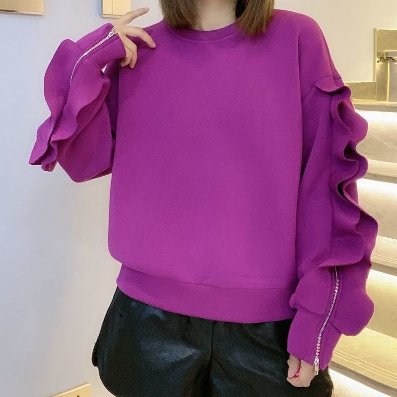 Nomikuma Sweatshirts Women Autumn Winter Pullover Hoodies New Korean Zipper Ruffle Long Sleeve Causal Top Jumper 6C728 201113