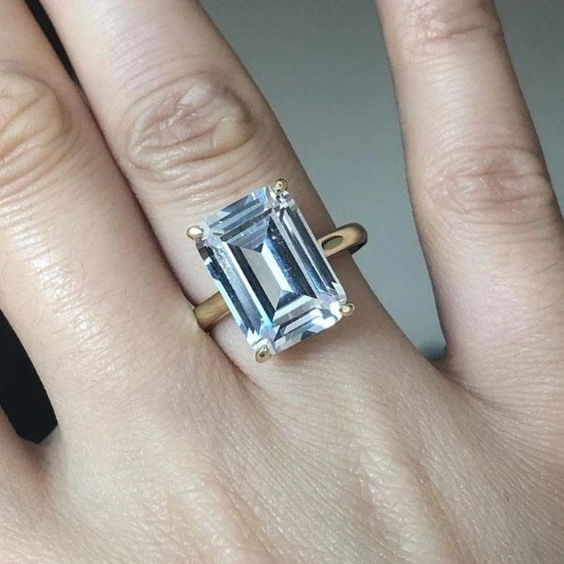 Fashions Women Sterling Silver 925 Jewellery Classic Engagement Ring Emerald Cut Diamond Ring