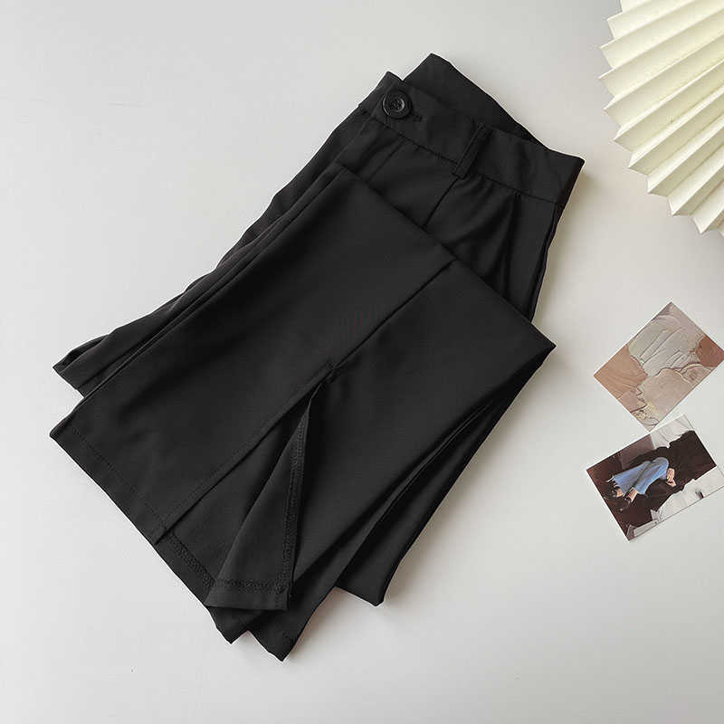 Solid Causal Women Pants Spring High Waist Long Trousers Korean Split Wide Leg Pantalones De Mujer 6G191 210603