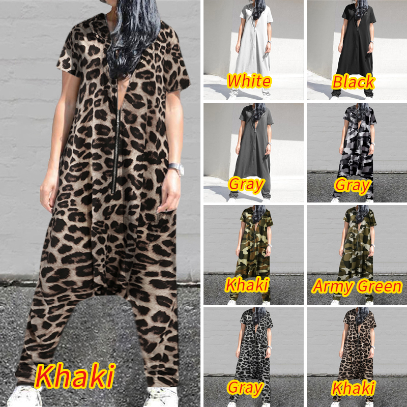 Celmia Plus Size Jumpsuits Women Short Sleeve Overalls Fashion Hoodie Loose Harem Pants Solid Casual Zipper Pantalon Femme Y200904