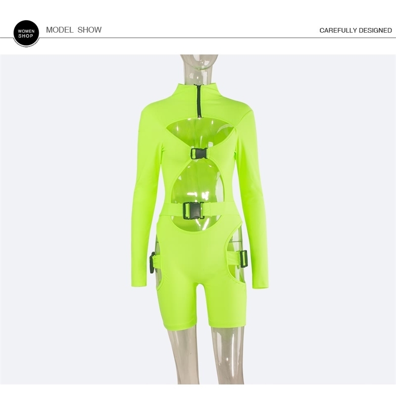 Echoine Summer Tracksuit Women Skinny Sport Playsuit fitness Bodysuit Sexy Rompers Biker Shorts hollow out Club Outfits T200610