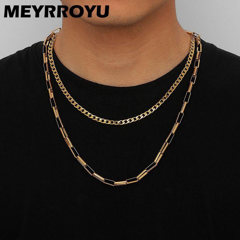 Chains MEYRROYU Fashion Double-layer Stainless Steel Golden Long Necklace For Men Personality Simple Hollow Thick Chain Punk Jewelry
Chains MEYRROYU Fashion Double-layer Stainless Steel Golden Long Necklace For Men Personality Simple Hollow Thick Chain Punk Jewelry