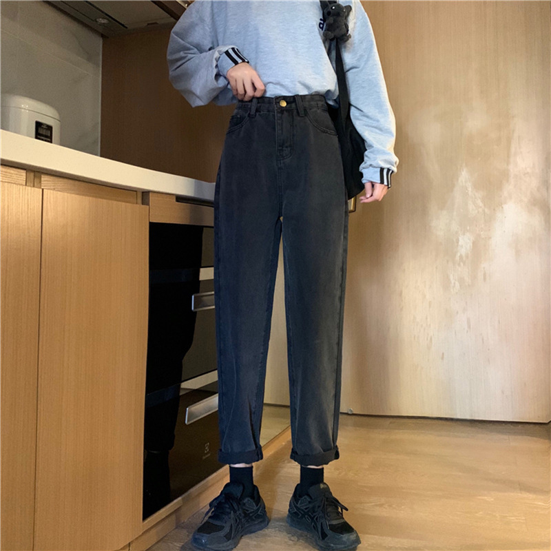 Spring/summer 9-point straight jeans women's size Hong Kong style high waist slim fat mm loose Joker Torre pants 210222