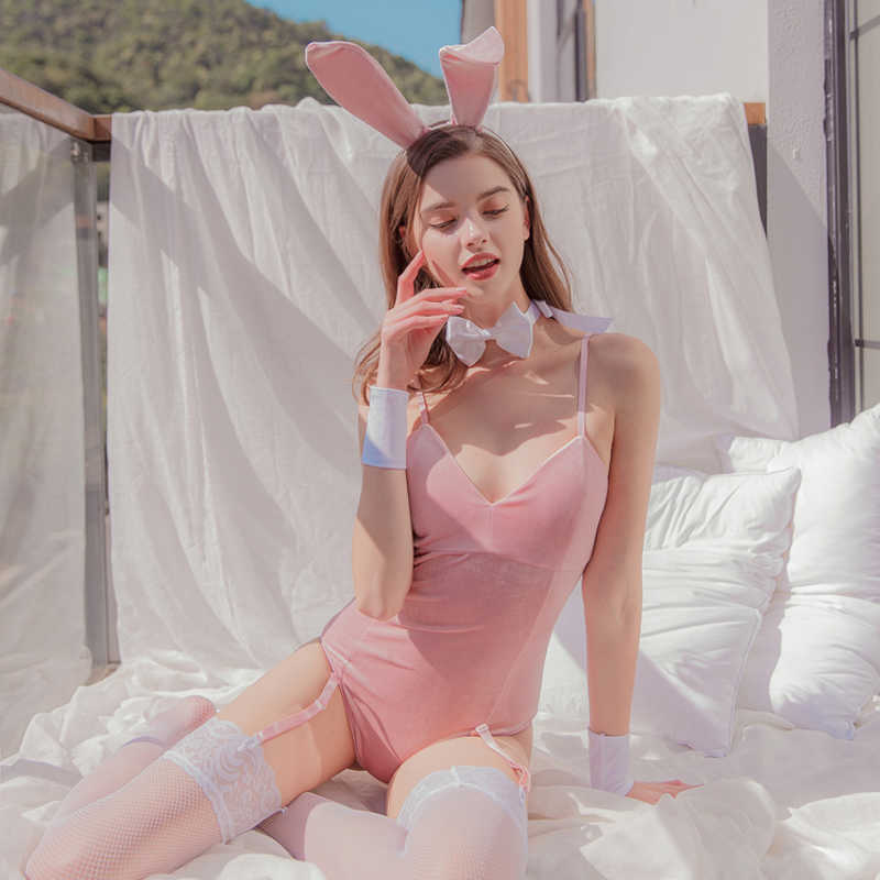Sexy Cosplay Bunny Girl Rabbit Tail Costume Bunnygirl Roleplay Uniform Erotic Lingerie Anime Costumes Bodysuit DDLG Sexi Women Y0913