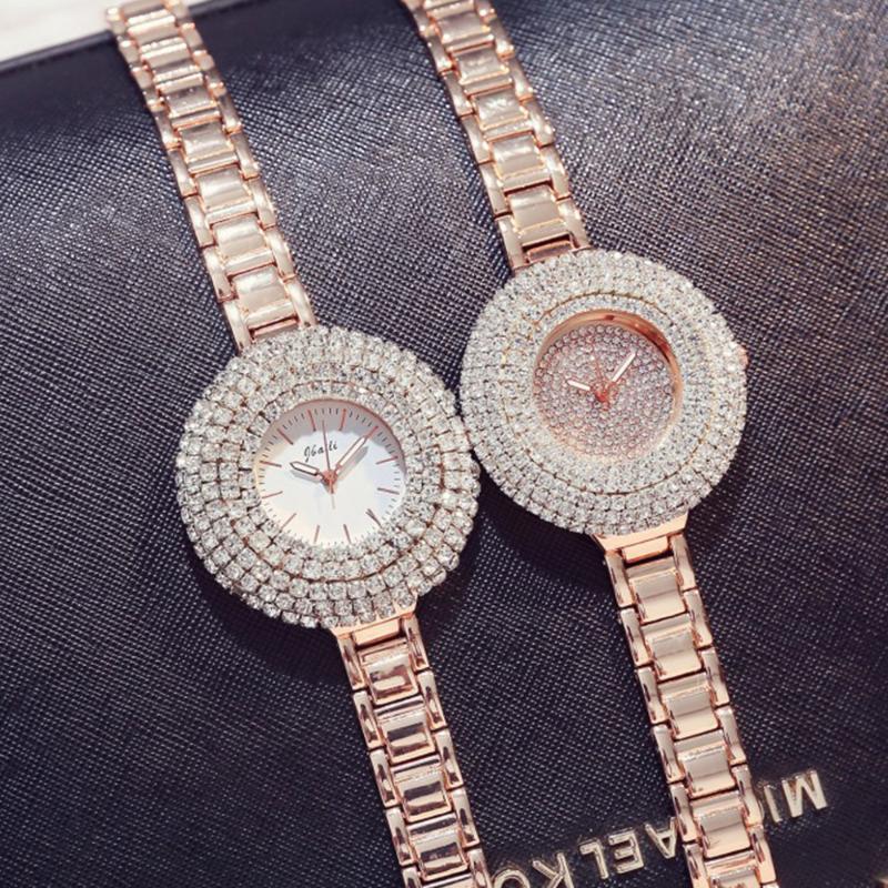 Wristwatches Luxury Bling Ladies Wrist Watches Quartz Gold Alloy Strap Dress Women Diamond Dial Clock For
