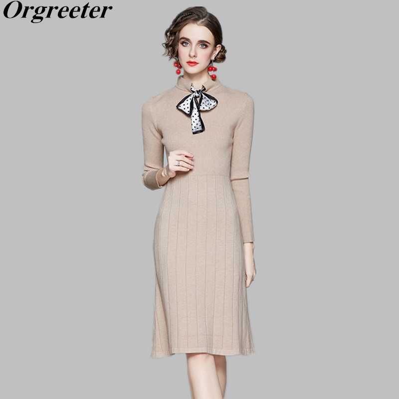 Elegant Women Knit Sweater Dresses OL Work wear Long Sleeve Bow Collar Solid Robe Femme Basic Casual Vestidos Clothing 210525, Black
Elegant Women Knit Sweater Dresses OL Work wear Long Sleeve Bow Collar Solid Robe Femme Basic Casual Vestidos Clothing 210525, Black