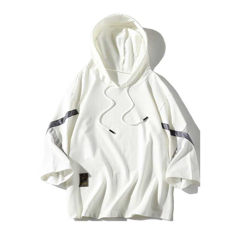 Casual Short Sleeves Hoodies Summer Black White Hip Hop Loose Skateboard Casual Men's Streetwear PUNK Clothes Plus Oversize 210927