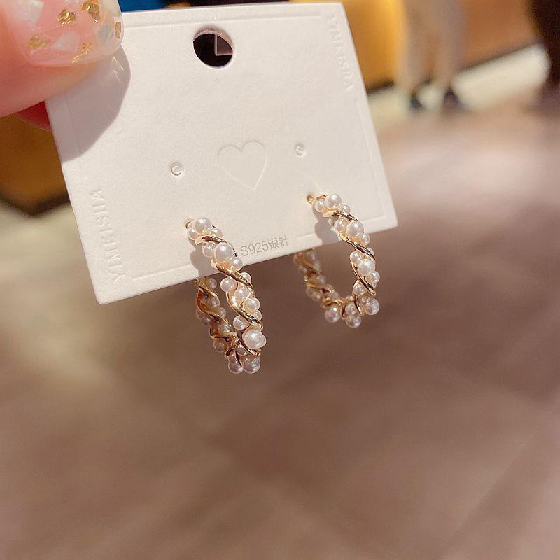 Exquisite Handmade Simulated Pearl Hoop Earrings Opening Design Gold Color Fancy Women Jewelry