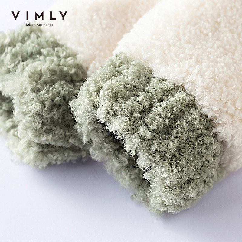 Vimly Autumn Winter Women Lambs Wool Coat Vintage Patchwork Round Neck Zipper Pocket Casual Female Thick Short Jacket 30263 201019
