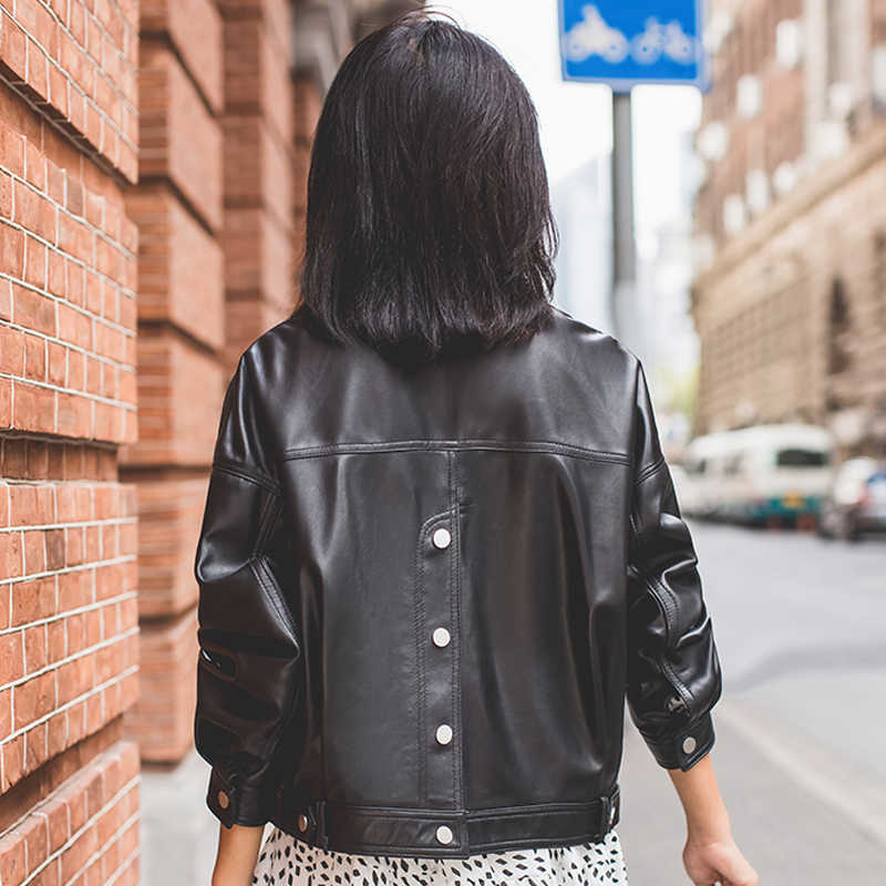 Autumn Faux Leather Jacket Women Loose Turndown Collar Ladies Biker Punk Jackets Single Breasted Motorcycle Leather Coats 210908