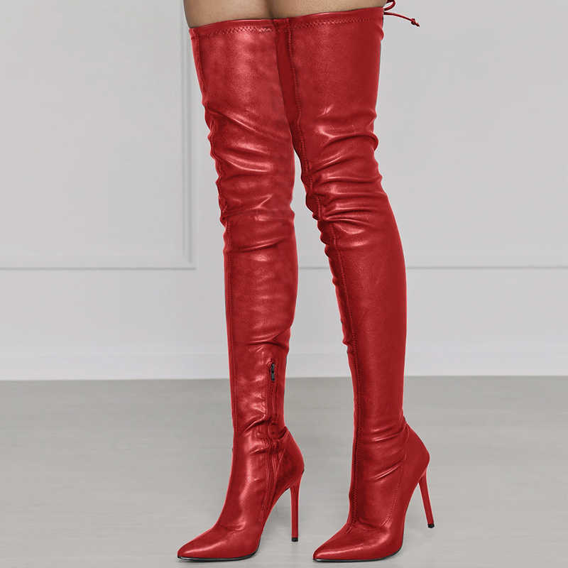 Thigh High Boots For Girls Sexy Women's Over-the-knee Pointed Toe Knee Heels Side Zip Long Female 211021
