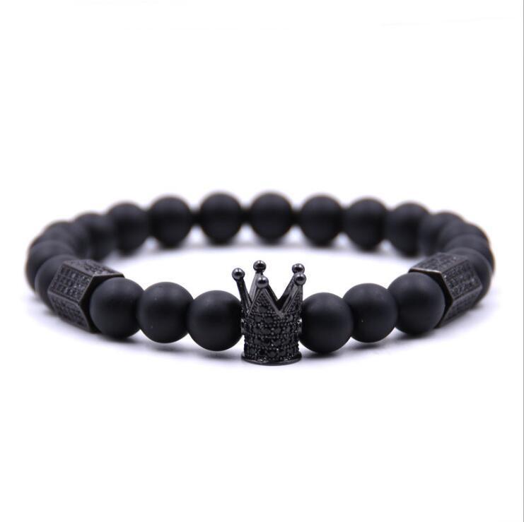 Crown micro inlaid Zircon Bracelet 3 * 6 row hexagonal copper inlaid Zircon Bracelet volcanic stone frosted Bracelet