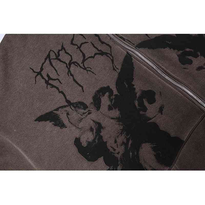 Hoodie Angel Fairy Grunge Dark print Jacket Coat Women hip-hop streetwear Harajuku Anime hoodies coat zipper y2k E-girl punk 210730