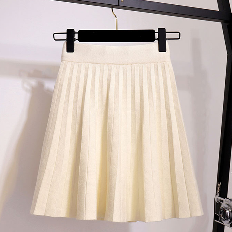 Surmiitro Knitted Pleated Mini Skirts Women Autumn Winter Casual Ladies Elastic High Waist Korean A Line Skirt Female 210306