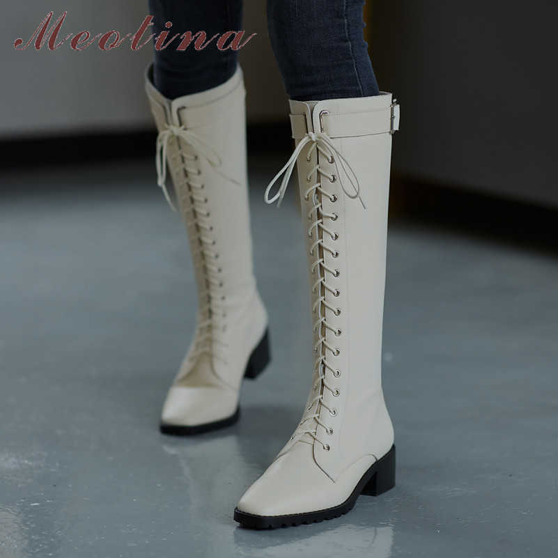 Meotina Buckle Genuine Leather Mid Heel Long Boots Women Shoes Square Toe Block Heels Knee High Boots Lace Up Zip Ladies Boots 210608, Black velvet lining
Meotina Buckle Genuine Leather Mid Heel Long Boots Women Shoes Square Toe Block Heels Knee High Boots Lace Up Zip Ladies Boots 210608, Black velvet lining