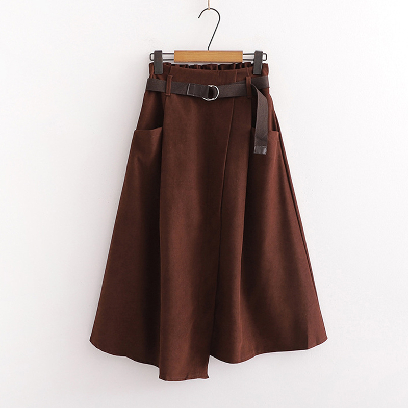 SURMIITRO Spring Autumn Women Korean Style Super Quality Black Female High Elastic Waist School Midi Skirt With Belt 210306