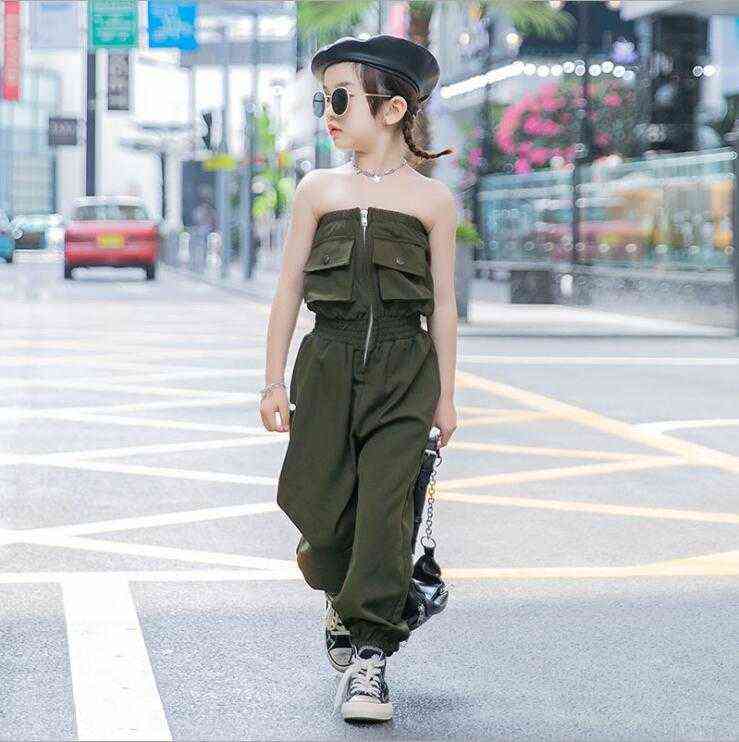 Girls Overalls Jumpsuit Summer Sleeveles Romper Solid Color Girl Pants Trousers Clothes Teenage 211103