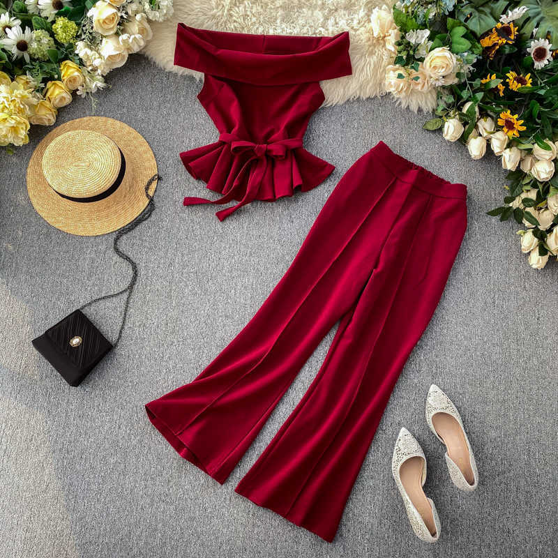 Elegant Suit Women Off Shoulder Blouse Tops With Pants Two Piece Sets Summer Fashion Sexy Outfit Woman Tracksuits Clothes 210602
Elegant Suit Women Off Shoulder Blouse Tops With Pants Two Piece Sets Summer Fashion Sexy Outfit Woman Tracksuits Clothes 210602