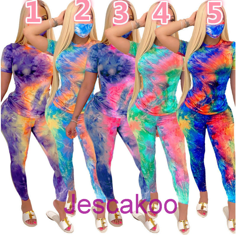 Womens 2 Piece Set Tracksuits With Face Mask 2021 Fashion Tie-dye Print Short Sleeve T Shirt Long Pant Outfits Ladies Casual Sport Clothing, Mix colors
Womens 2 Piece Set Tracksuits With Face Mask 2021 Fashion Tie-dye Print Short Sleeve T Shirt Long Pant Outfits Ladies Casual Sport Clothing, Mix colors