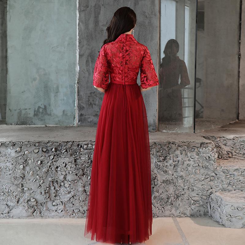 Ethnic Clothing Burgundy Lace Oriental Style Dresses Chinese Bride Vintage Traditional Wedding Cheongsam Dress Long Qipao Plus Size 3XL