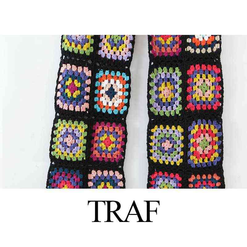 TRAF Women's Clothes Pants Handmade Crochet Sexy Hollow Out Black Square Motif 4 Season Women Special 211115