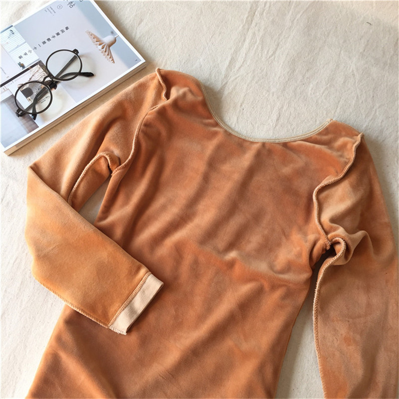 Women Autumn Winter T Shirt Slim Warm Thick Velvet T-Shirts Tees Female Long Sleeve Bottoming Shirt Underwear Tops T200110