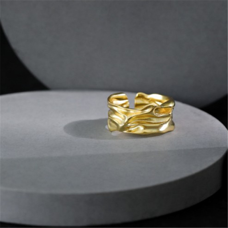 100% 925 Sterling Silver Irregular Rings For Women New Wide Surface Geometric Open Ring Adjustable anillos