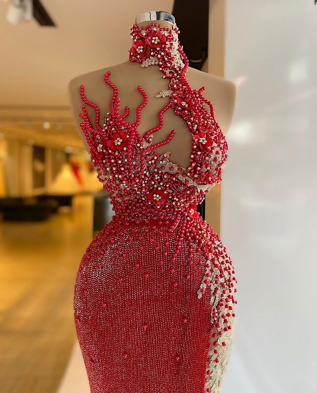 Aso Ebi 2021 Arabic Red Luxurious Stylish Evening Dresses Beaded Crystals Prom Dresses Sequined Formal Party Second Reception Gowns ZJ377