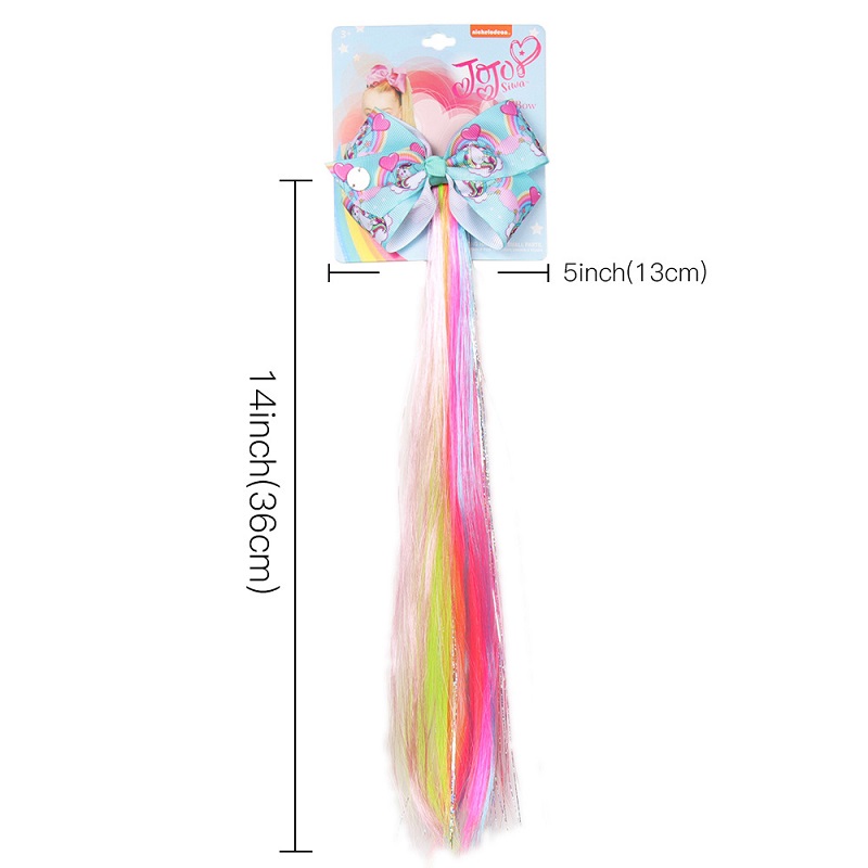 Jojo Siwa Pigtail Hair Clip for Girls Unicorn Cartoon Print Hair Bows with Colorful Wig Hairgrip Accessories by boom2016