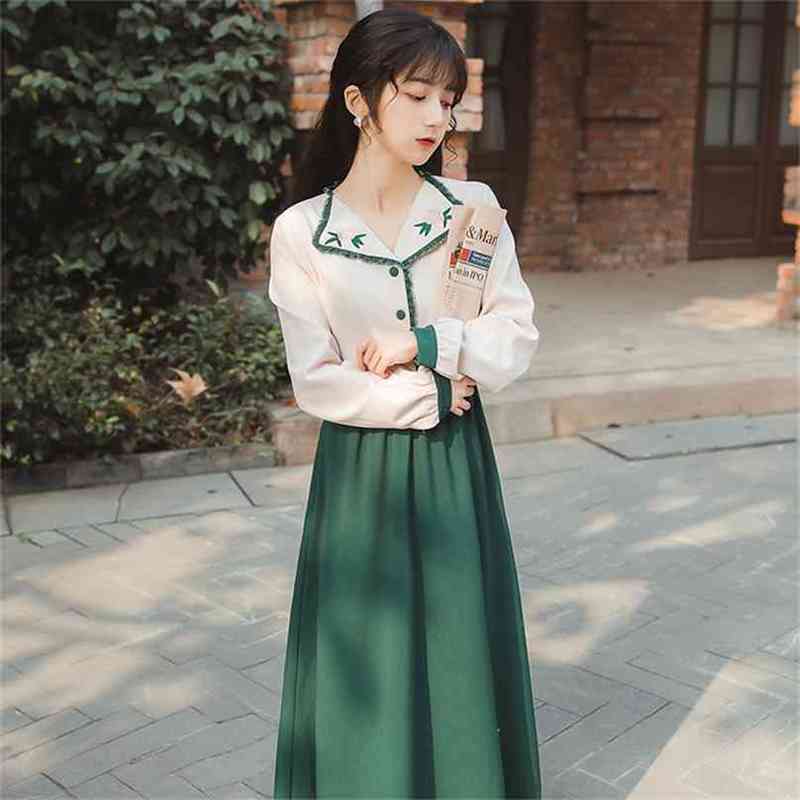 Women Maxi Dress Full Sleeve Green Elegant Floral Embroidery Fit and Flare Shirt Dresses Mid-Calf Female Vestidos 210603, Blue
Women Maxi Dress Full Sleeve Green Elegant Floral Embroidery Fit and Flare Shirt Dresses Mid-Calf Female Vestidos 210603, Blue