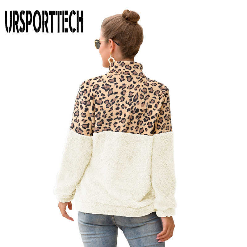 Autumn Winter Double-Sided Fleece Hoodies Women Leopard Sweatshirts Oversize Ladies Pullovers Warm Pocket Hooded Jacket 210528