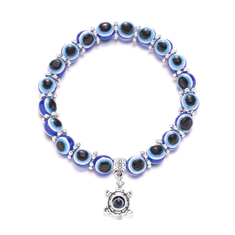 Antique Silver Plated Animal Butterfly Turtle Charm Bracelet Turkish Blue Evil Eye Beads Bracelets