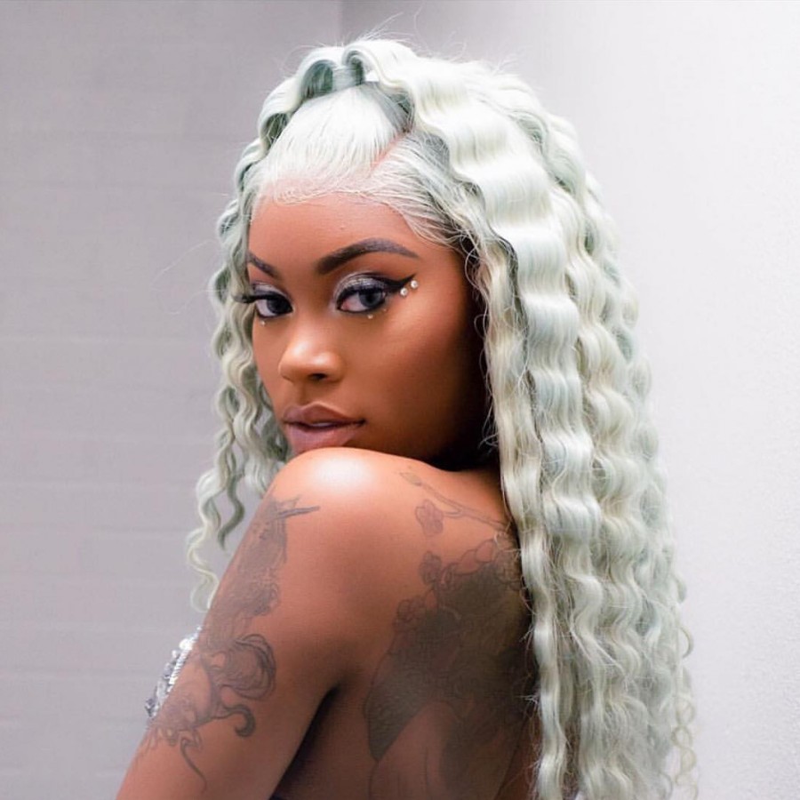 Long Blonde Synthetic Lace Front Wig Grey Colored Pre Plucked Deep Wave Frontal Simulation Human Hair Wigs For Women