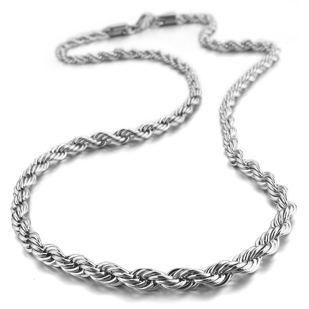 2mm-5mm Stainless Steel Necklace Twisted Rope Chain Link for Men Women 45cm-75cm Length with Velvet Bag