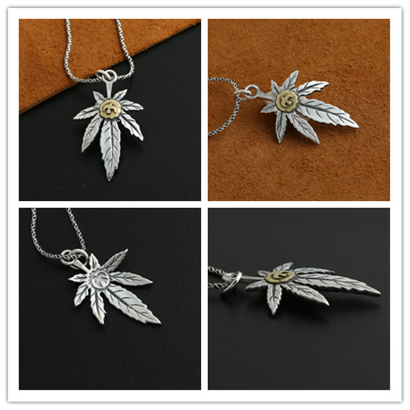 New 925 sterling silver handmade leaf pendants designer jewelry antique silver crosses necklace pendants 2-tone colors without chain