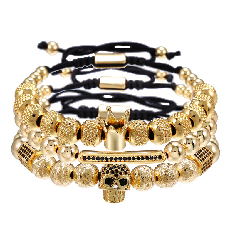 Luxury Design Mens Micro Pave Skull Crown Charm CZ Beads Strands Adjustable Bracelet 3PCS/Set
Luxury Design Mens Micro Pave Skull Crown Charm CZ Beads Strands Adjustable Bracelet 3PCS/Set