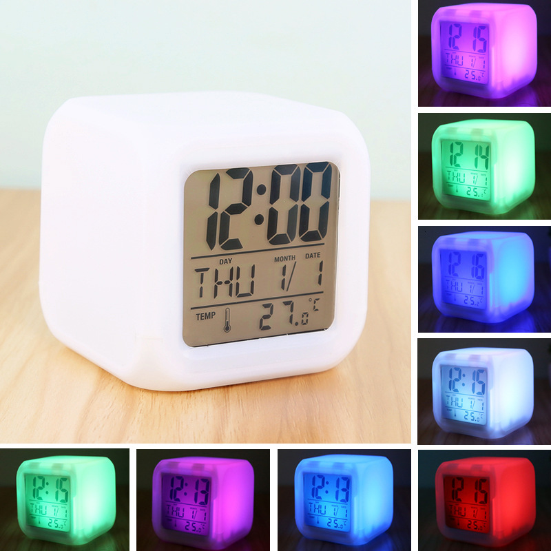 creative colorful color changing led calendar temperature display mute small alarm household children's electronic clock
creative colorful color changing led calendar temperature display mute small alarm household children's electronic clock
