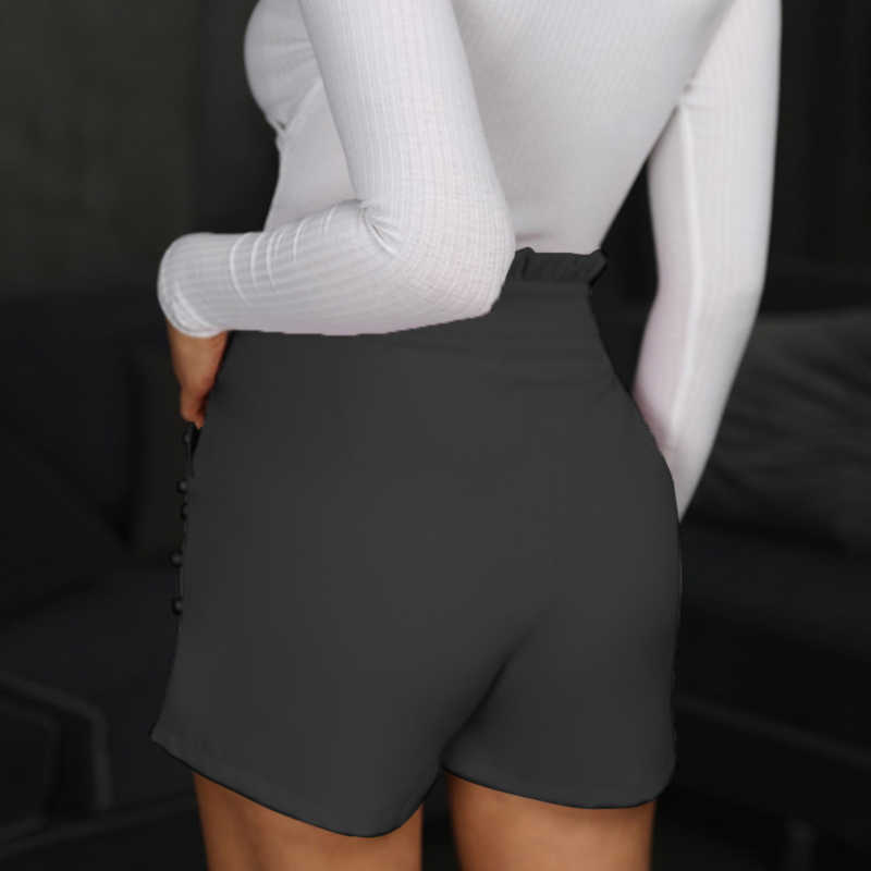 Fashion Solid Color High Waist Button Ruffled Beaded Summer Women Shorts 210714